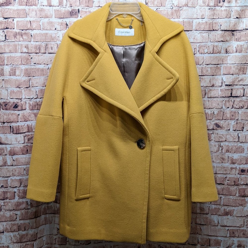 Calvin Klein Wool Blend Coat in Gold Size M